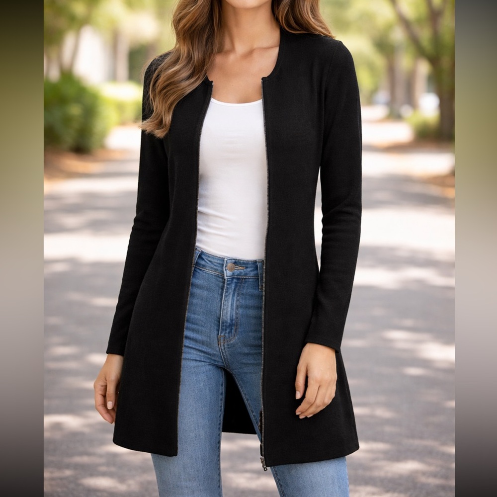 Talbots Black Open-Front Cardigan
